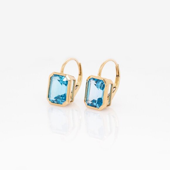Brazilian Sky Blue Topaz Earrings in 14K Solid Gold | Fine Jewelry - Picture 5 of 8